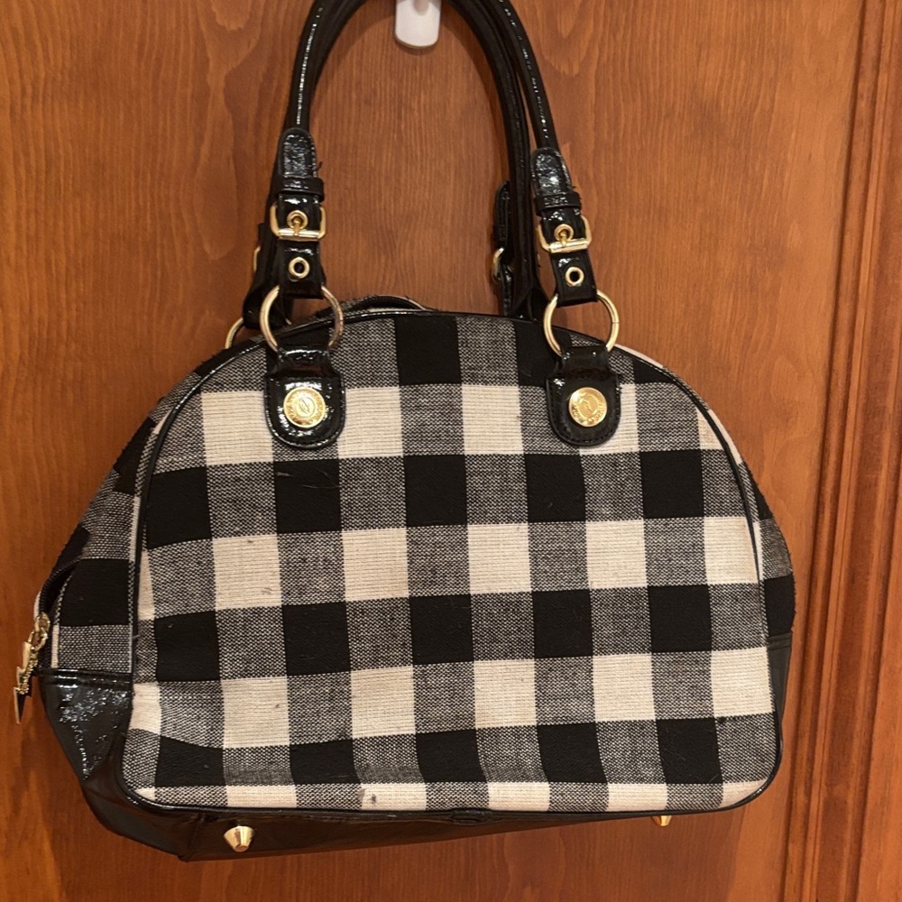Betsey Johnson Black and White Checkered Bag with Floral Design - Picture 8 of 8